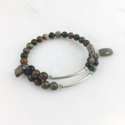 Rainforest Jasper, Smoky Quartz and Sterling Bangle.